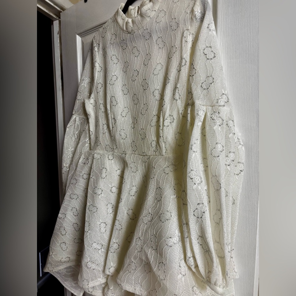 Cream w/ silver detail Lace High-Low Dress – Plus Size Elegant Party Dress (XL) - Picture 15 of 15